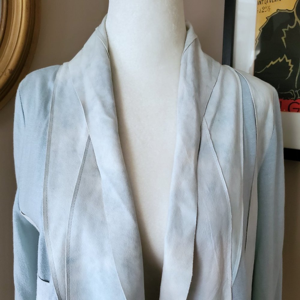 Elie Tahari Baby Blue Lamb Suede Trim Cardigan M - Picture 8 of 16